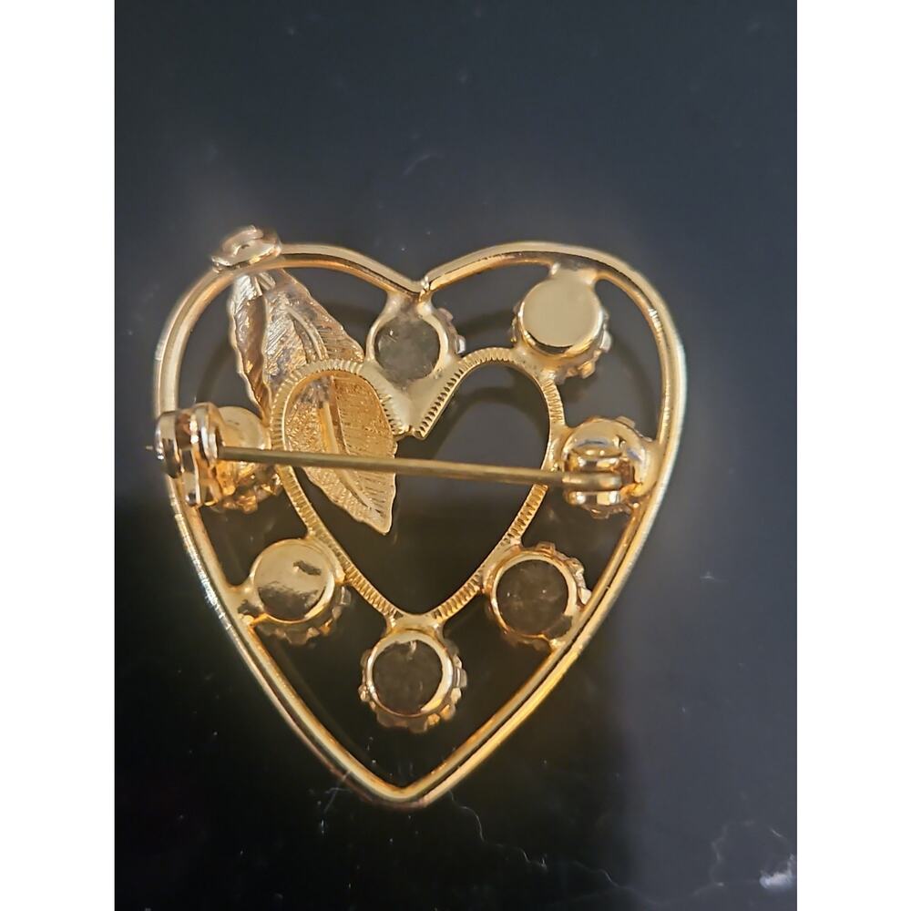 Multi-Color Rhinestone Heart Leaf Mothers Birthstone Pin - Picture 2 of 2